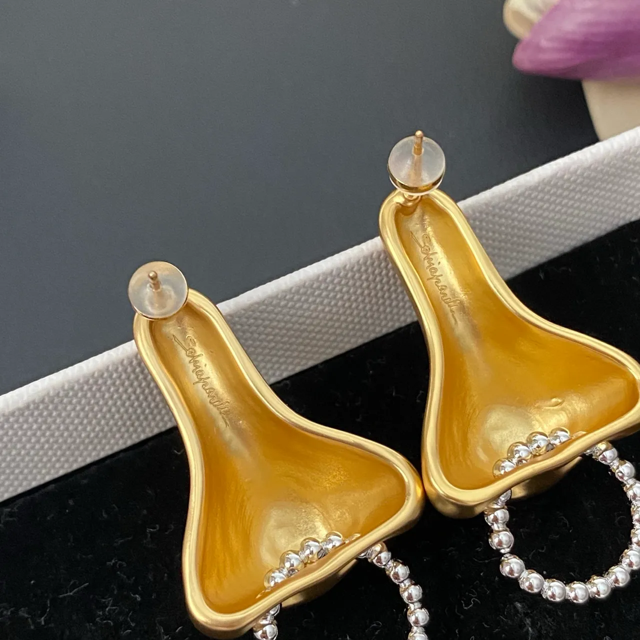 Gold Silver Sculptural Nose-Shaped Matte Finish Earrings 2