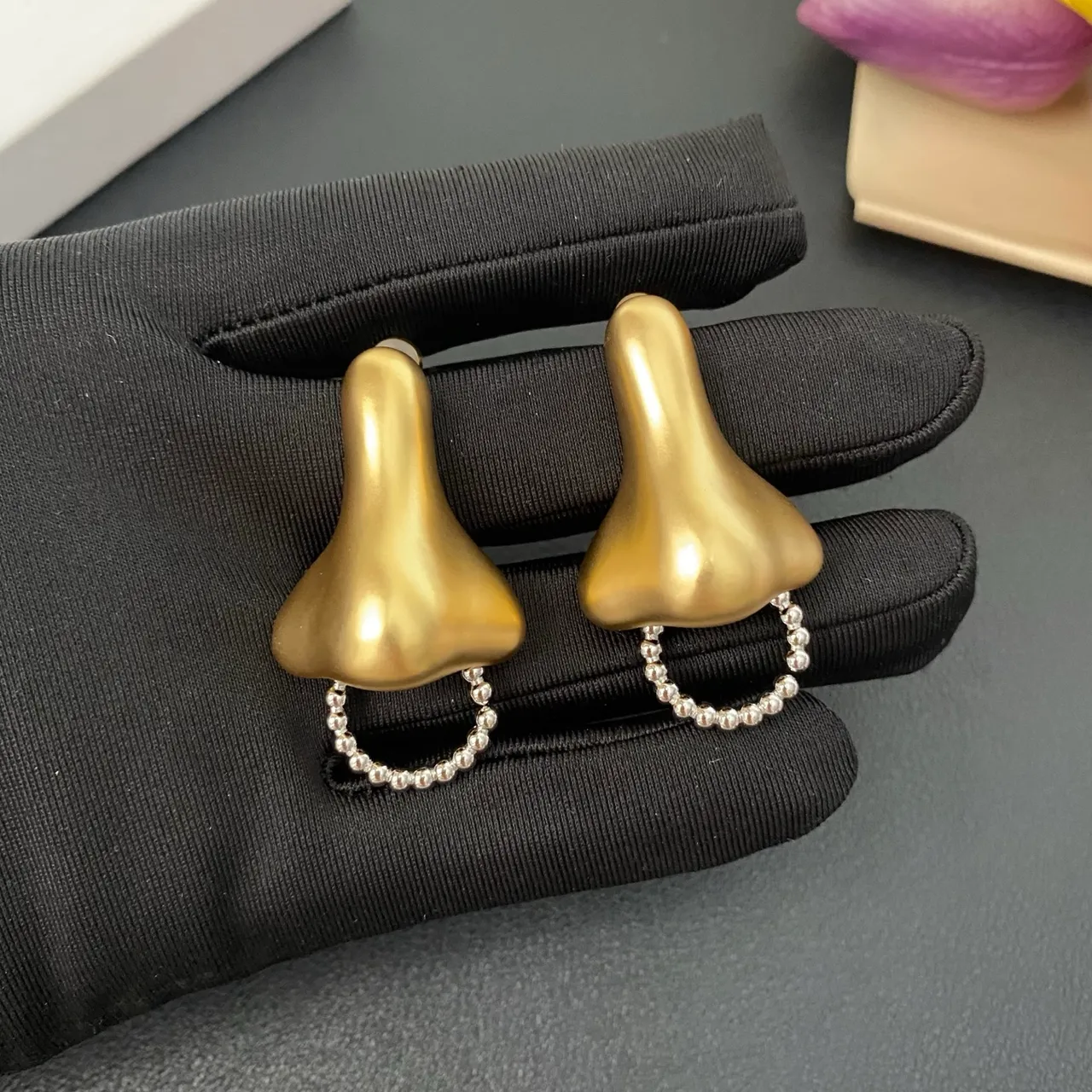 Gold Silver Sculptural Nose-Shaped Matte Finish Earrings 5