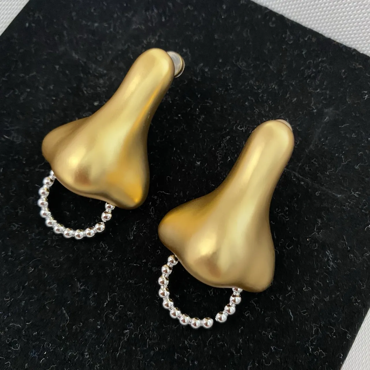 Gold Silver Sculptural Nose-Shaped Matte Finish Earrings 6