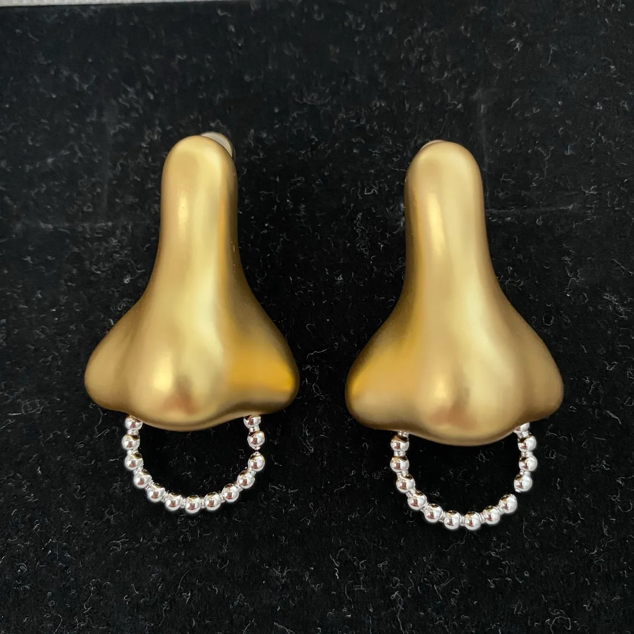 Gold Silver Sculptural Nose-Shaped Matte Finish Earrings 7