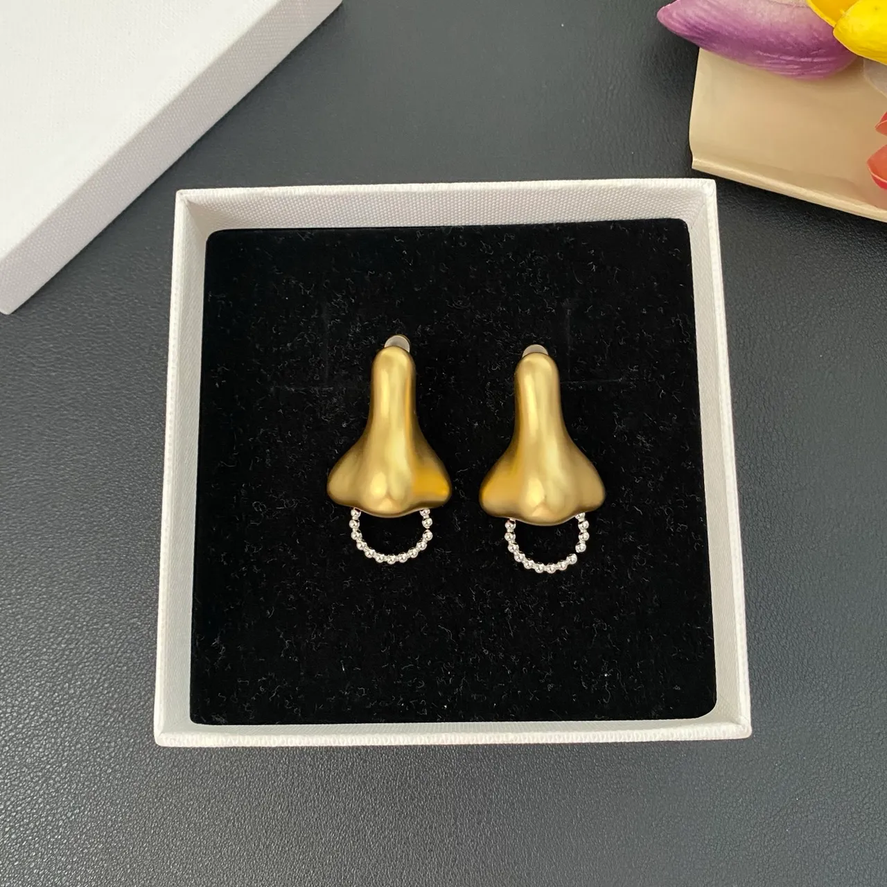 Gold Silver Sculptural Nose-Shaped Matte Finish Earrings 9