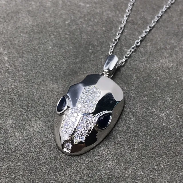 Gold Silver Snake-Head Motif Pavé-Set White Stones Necklace 3