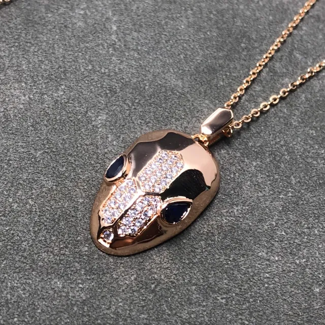Gold Silver Snake-Head Motif Pavé-Set White Stones Necklace 4
