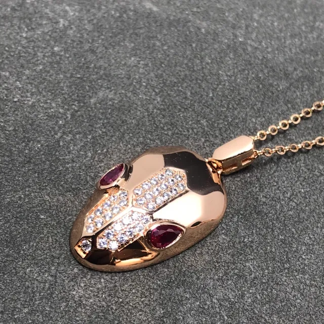 Gold Silver Snake-Head Motif Pavé-Set White Stones Necklace 5