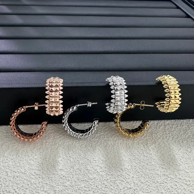 Gold Silver Studded Pyramid Studs Earrings 2