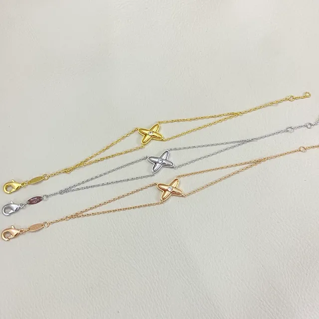 Gold Silver X-Shaped Pendant Single-Stone Center Bracelet 2