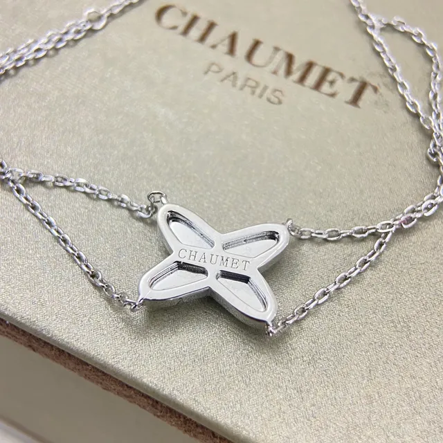 Gold Silver X-Shaped Pendant Single-Stone Center Bracelet 3