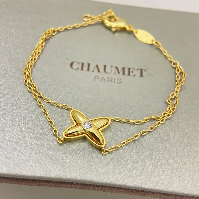 Gold Silver X-Shaped Pendant Single-Stone Center Bracelet 6