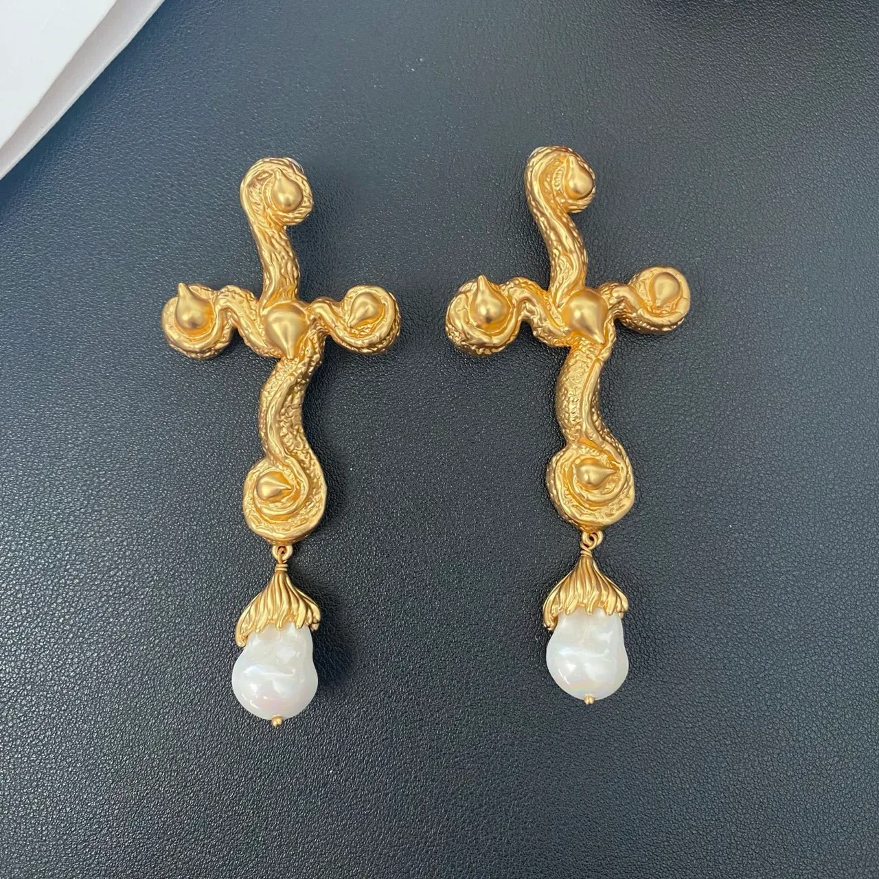 Gold-Tone Baroque Scroll Pearl Drop Earrings 5
