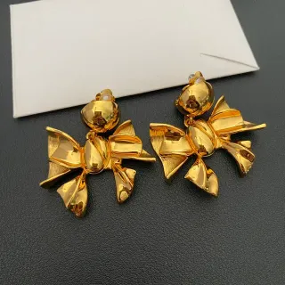 Gold-Tone Bow Motif Pearl-Accented Earrings