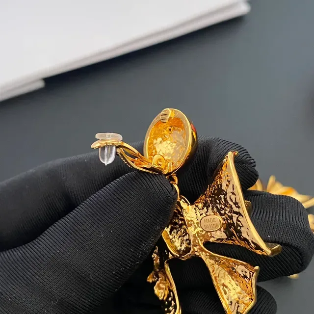 Gold-Tone Bow Motif Pearl-Accented Earrings 4