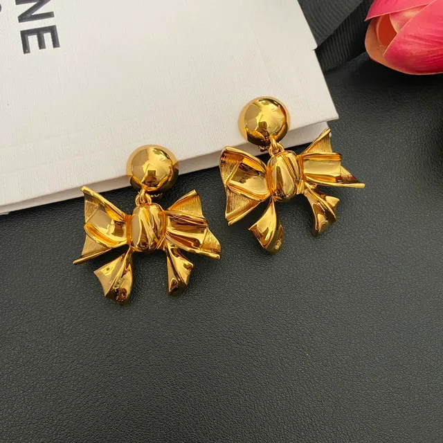 Gold-Tone Bow Motif Pearl-Accented Earrings 9