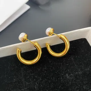 Gold-Tone C-Hoop Pearl-Stud Earrings