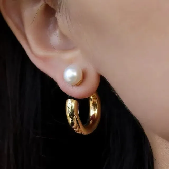 Gold-Tone C-Hoop Pearl-Stud Earrings 2