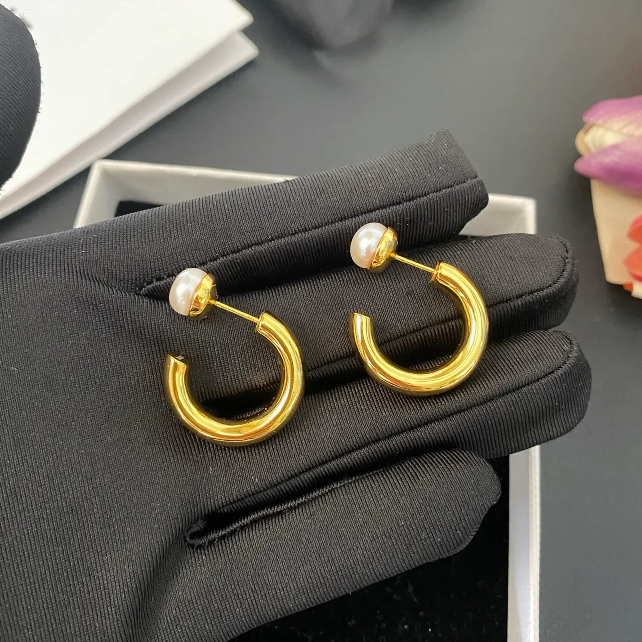 Gold-Tone C-Hoop Pearl-Stud Earrings 5