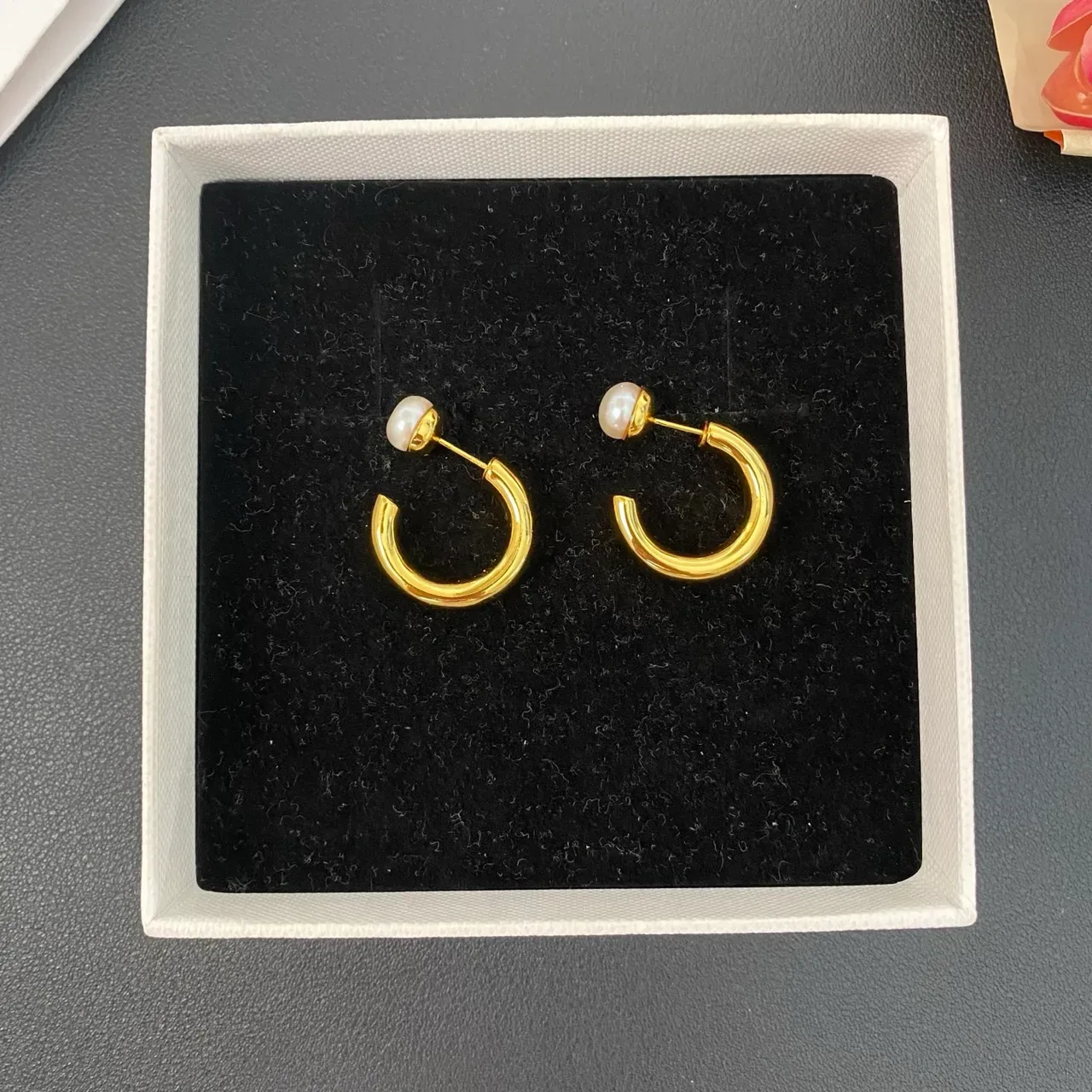 Gold-Tone C-Hoop Pearl-Stud Earrings 6