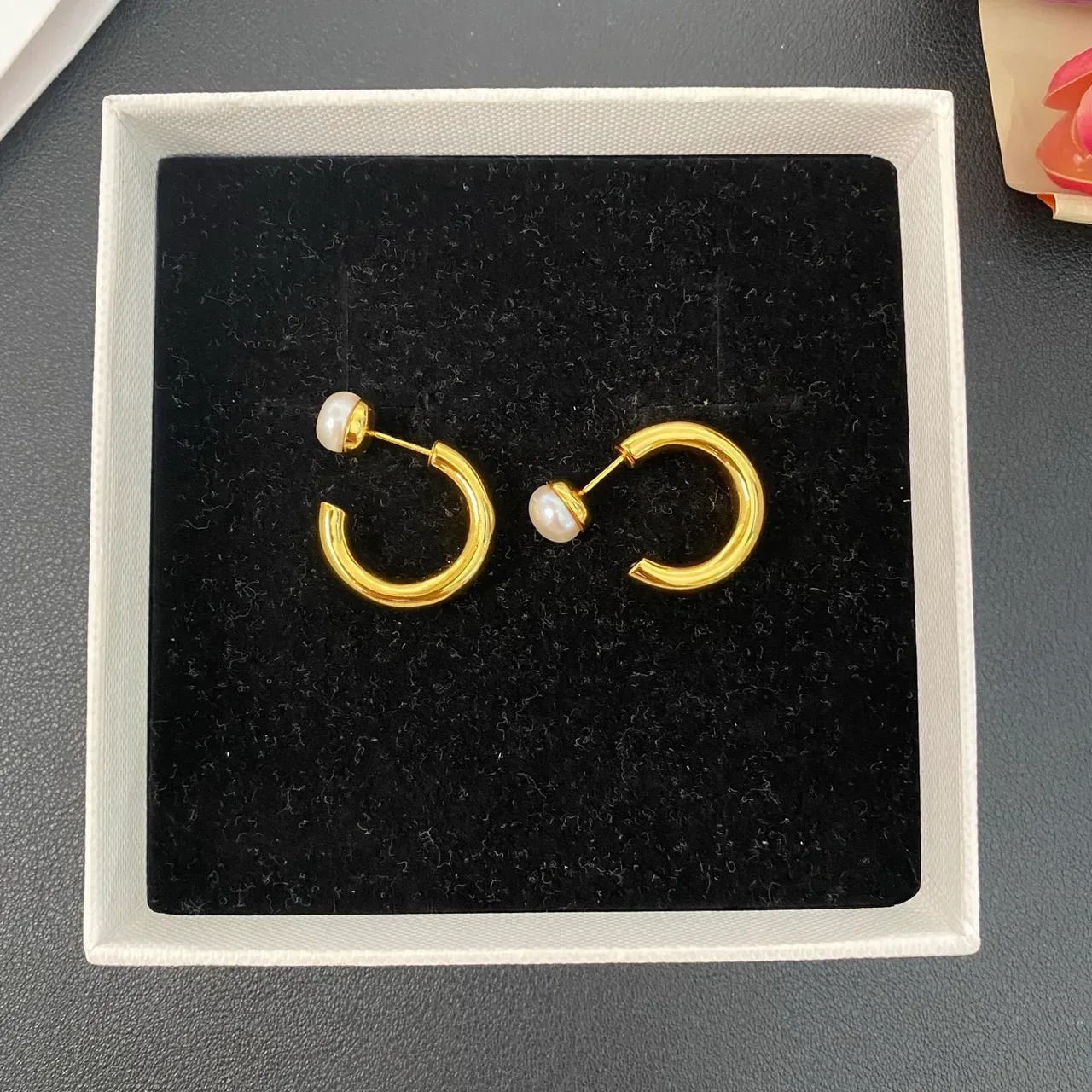 Gold-Tone C-Hoop Pearl-Stud Earrings 7