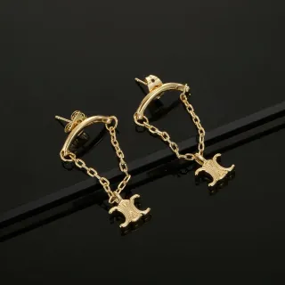 Gold-Tone Chain-Dangle Monogram-Charm Hoop Post Earrings