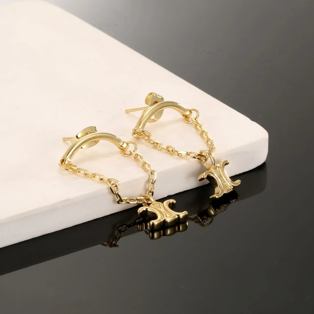 Gold-Tone Chain-Dangle Monogram-Charm Hoop Post Earrings 2