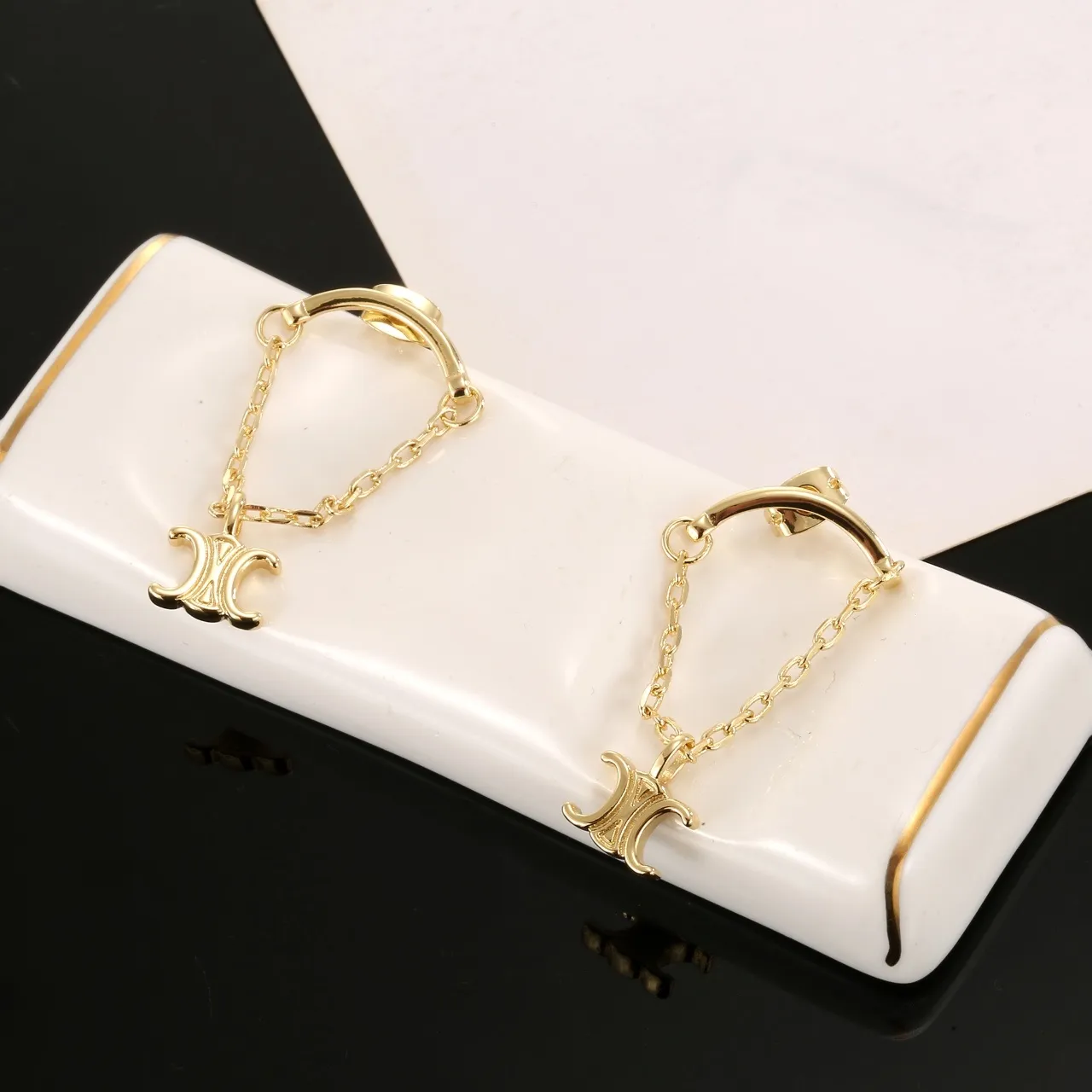 Gold-Tone Chain-Dangle Monogram-Charm Hoop Post Earrings 5