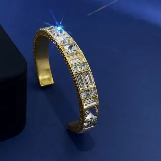 Pulsera de Aleación Dorado con Cristales de Corte Baguette y Princess-Cut