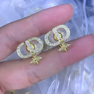 Gold-Tone Crystal-Pavé Pearl Bee Charm Earrings