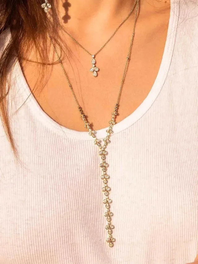 Gold-Tone Crystal Teardrop Floral Y-Shape Necklace 2