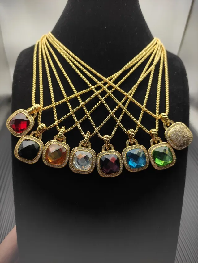 Gold-Tone Cushion-Cut Red Gemstone Pavé Pendant Necklace 2