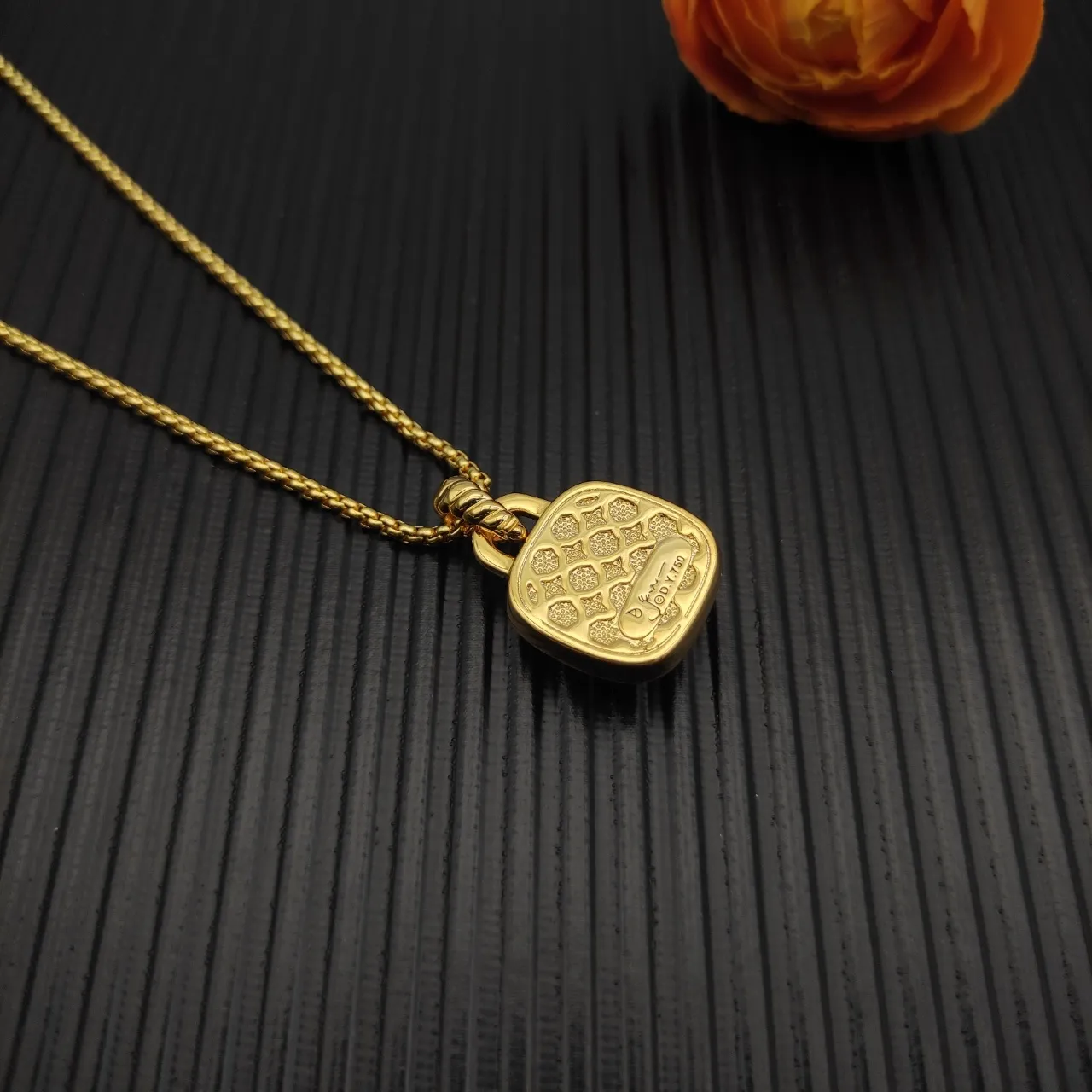 Gold-Tone Cushion-Cut Red Gemstone Pavé Pendant Necklace 8