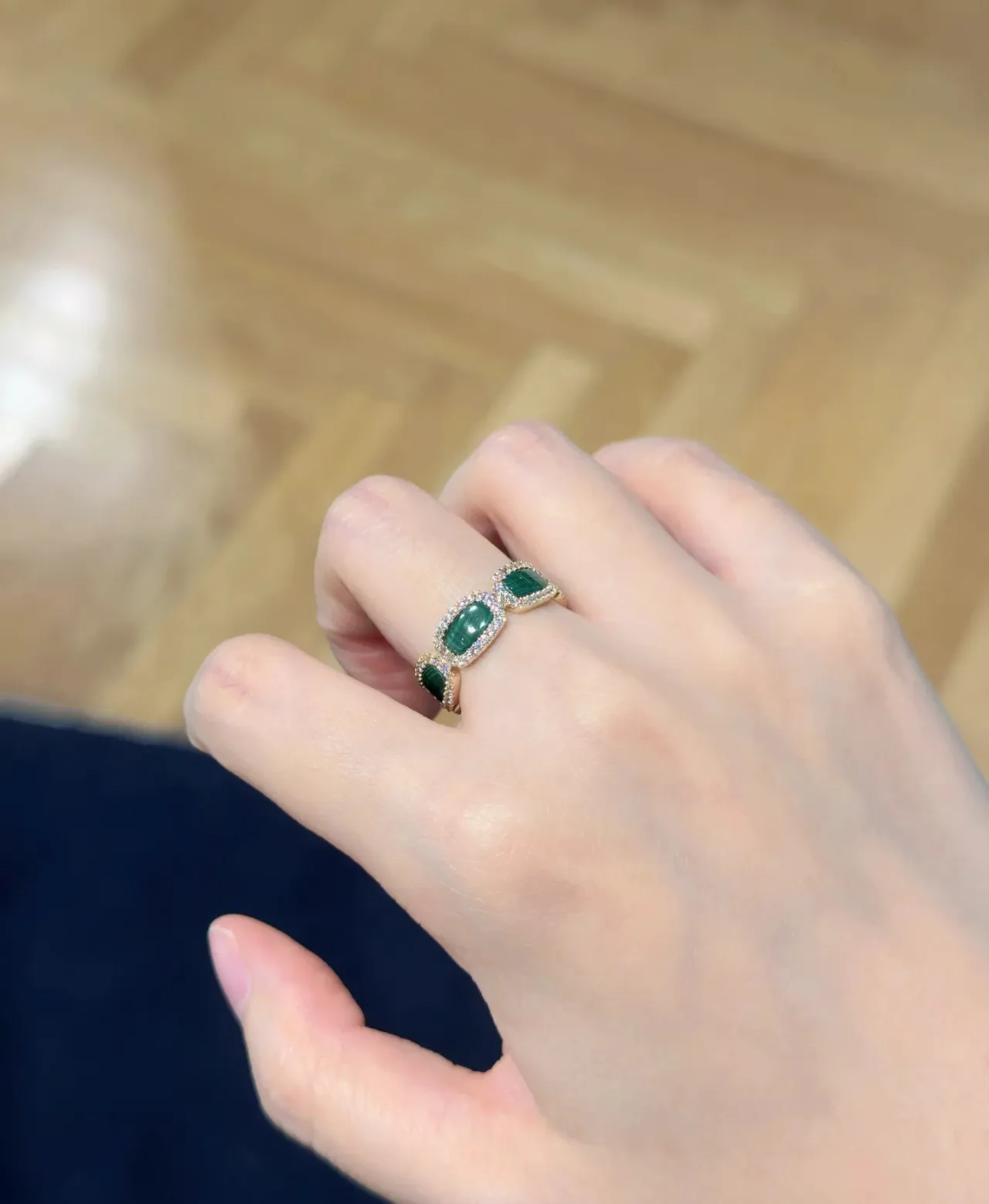 Gold-Tone Dual Emerald Green Stone Pavé Halo Ring 4