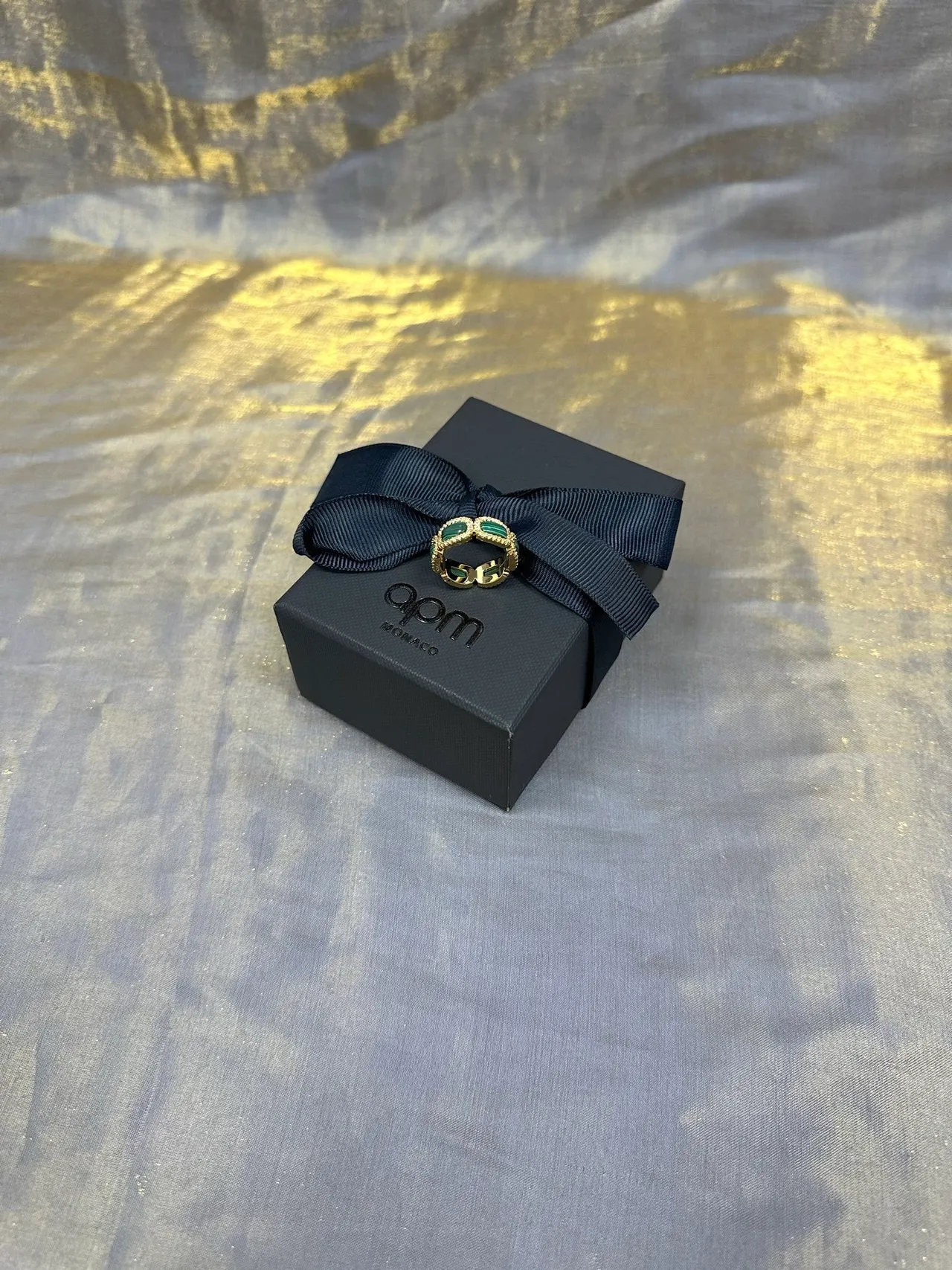 Gold-Tone Dual Emerald Green Stone Pavé Halo Ring 7