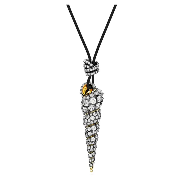 Colar de pingente com cristal e pérola pavê com casca dupla em tom dourado 4