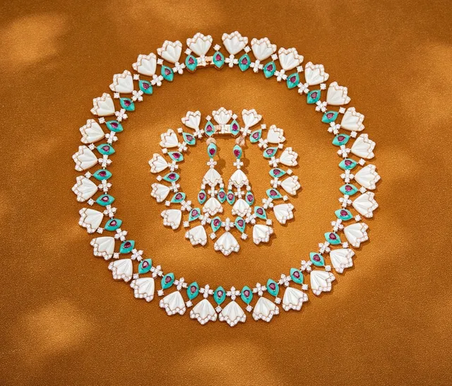 Gold-Tone Enamel and Gemstone Floral Collar Necklace 4
