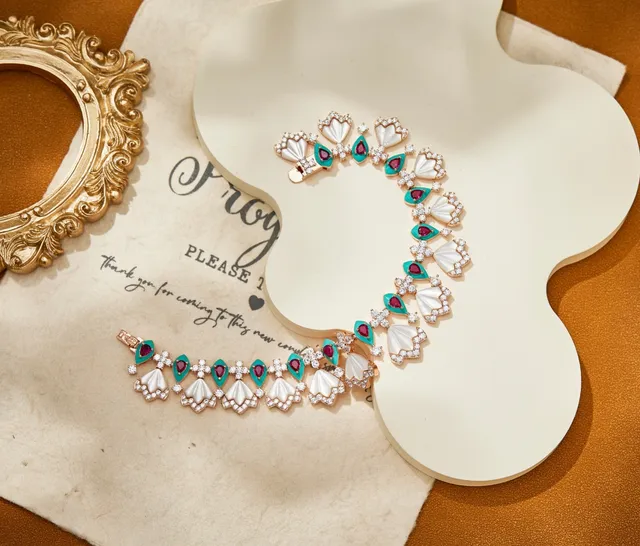 Gold-Tone Enamel and Gemstone Floral Collar Necklace 5