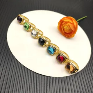 Gold-Tone Faceted Square-Cut Multicolor Stone Rings