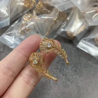 Gold-Tone Feather Crystal Stud Earrings