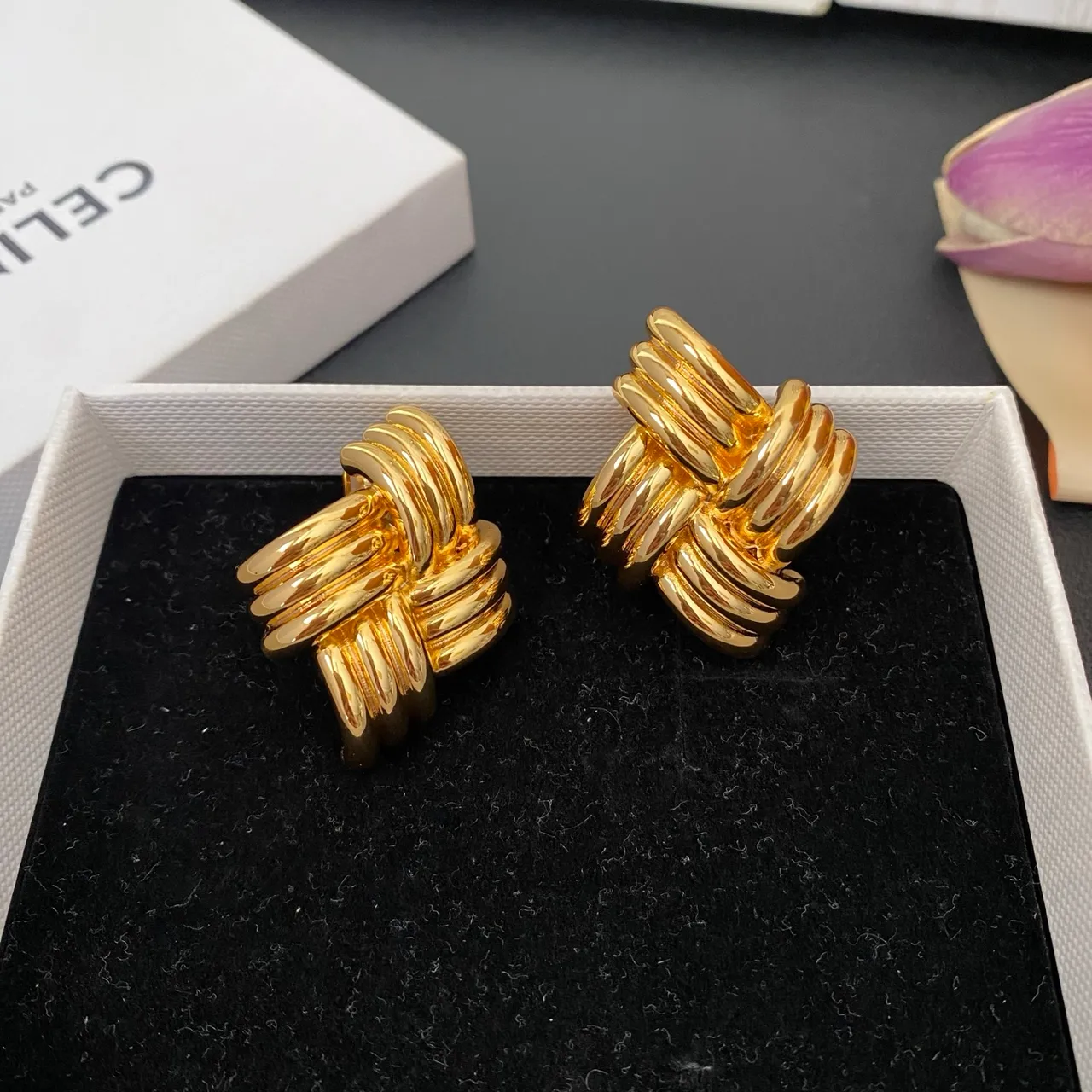 Gold-Tone Interwoven Knot Earrings 6