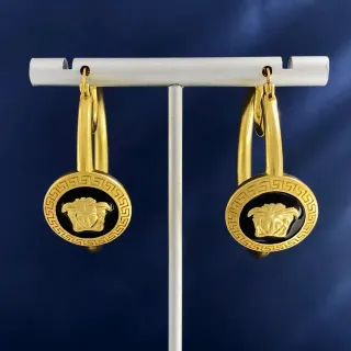 Gold-Tone Medusa Medallion Hoop Earrings