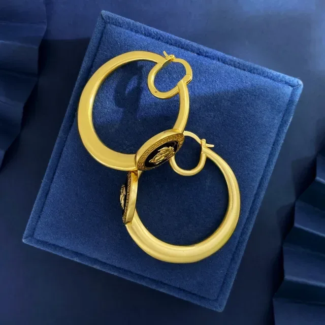 Gold-Tone Medusa Medallion Hoop Earrings 3
