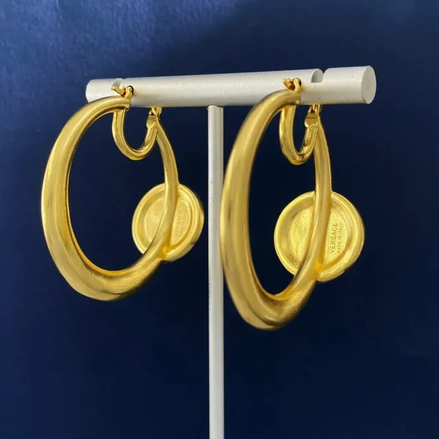 Gold-Tone Medusa Medallion Hoop Earrings 4