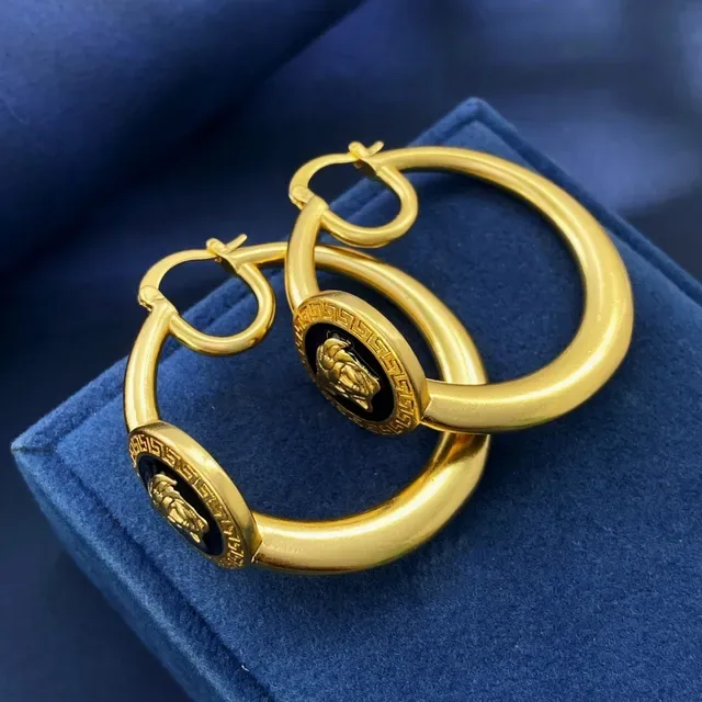 Gold-Tone Medusa Medallion Hoop Earrings 5