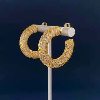 Gold-Tone Pave Crystal C-Hoop Earrings