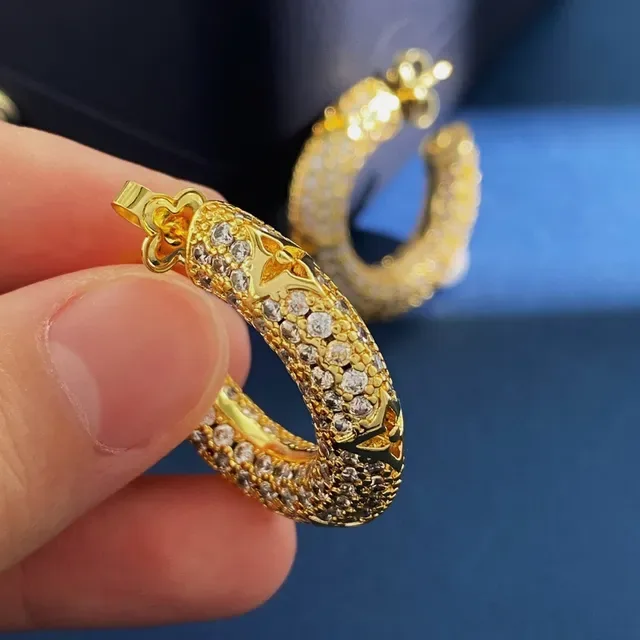 Gold-Tone Pave Crystal C-Hoop Earrings 2