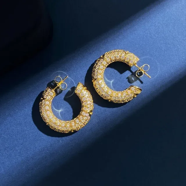 Gold-Tone Pave Crystal C-Hoop Earrings 3