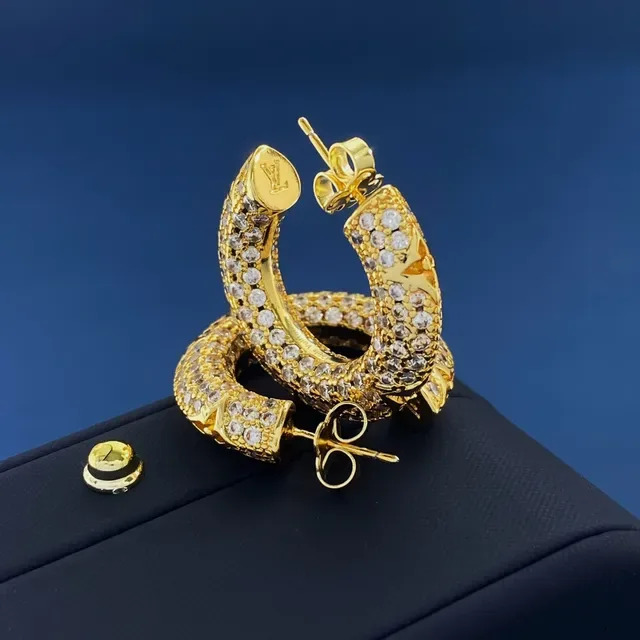 Gold-Tone Pave Crystal C-Hoop Earrings 4