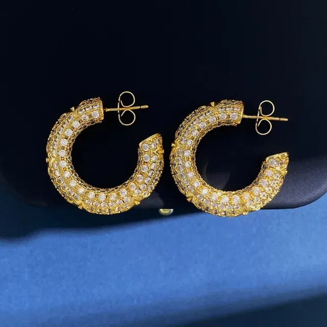 Gold-Tone Pave Crystal C-Hoop Earrings 6