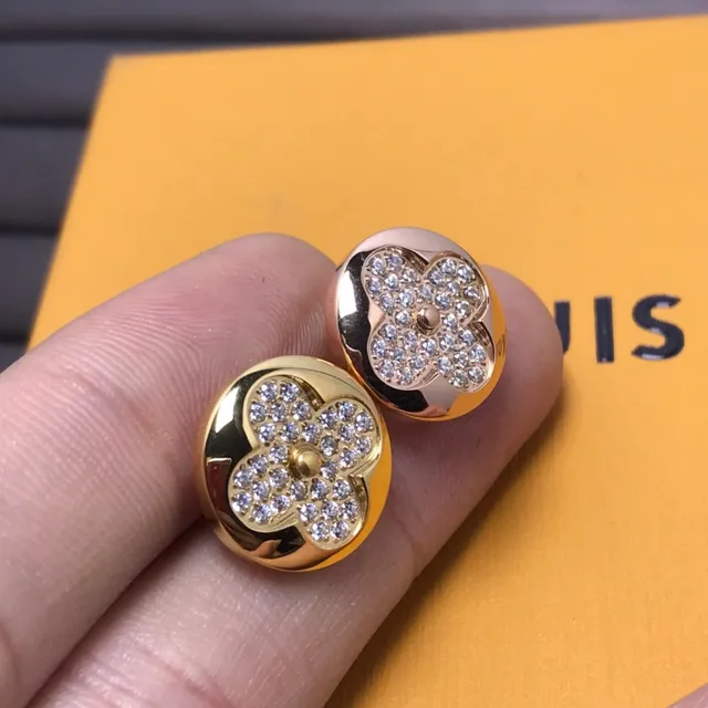 Gold-Tone Pavé Crystal Floral Quatrefoil Stud Earrings 2