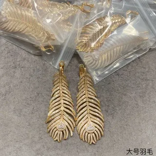 Gold-Tone Pavé Feather Dangling Earrings