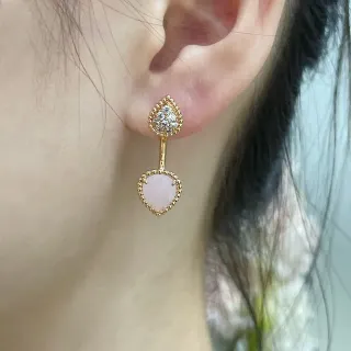 Gold-Tone Pavé Teardrop and Pink Heart Double-Drop Earrings