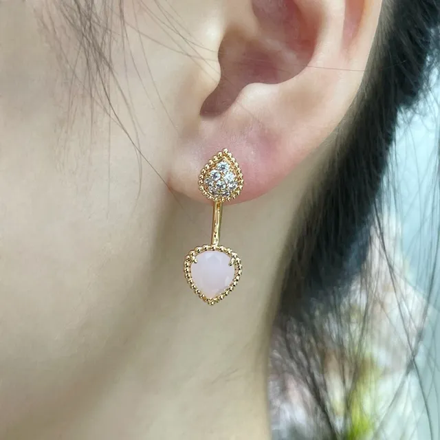 Gold-Tone Pavé Teardrop and Pink Heart Double-Drop Earrings 9